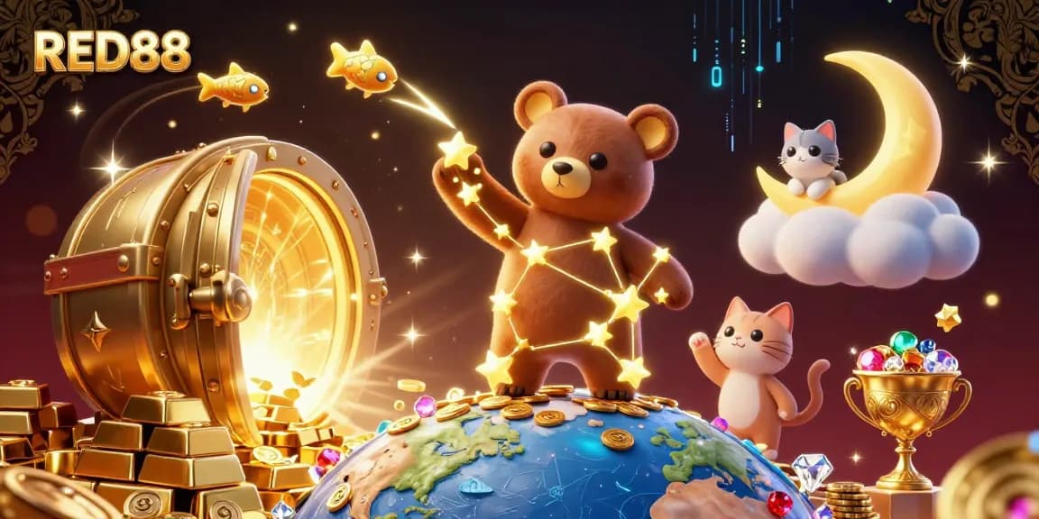 Experience the charm of RED88 while exploring a magical casino world filled with stars, treasures, and vibrant energy.