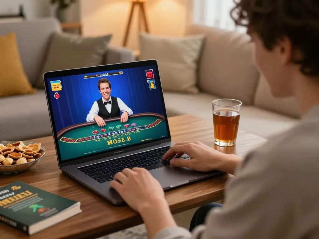 GO99 player enjoying live dealer blackjack at home, showcasing an engaging online gaming experience