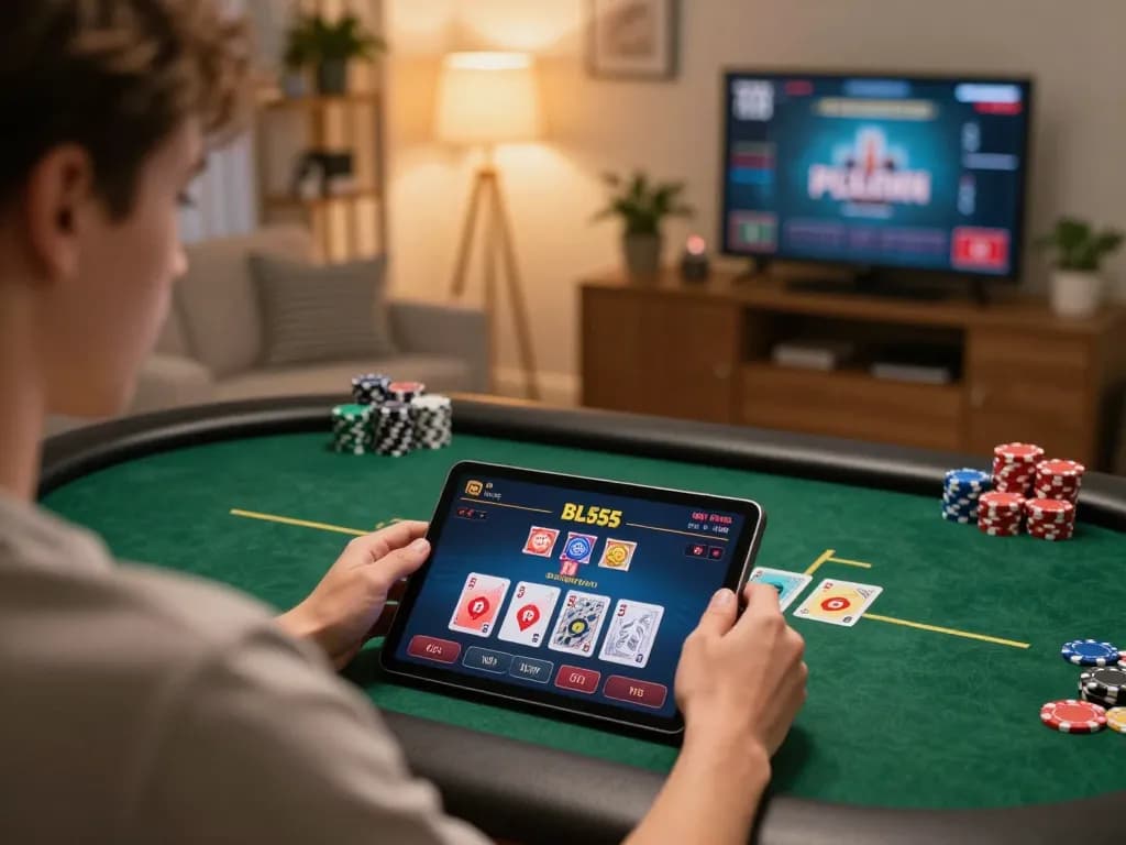 Engaging online gaming session on BL555 by a relaxed player with poker table interface