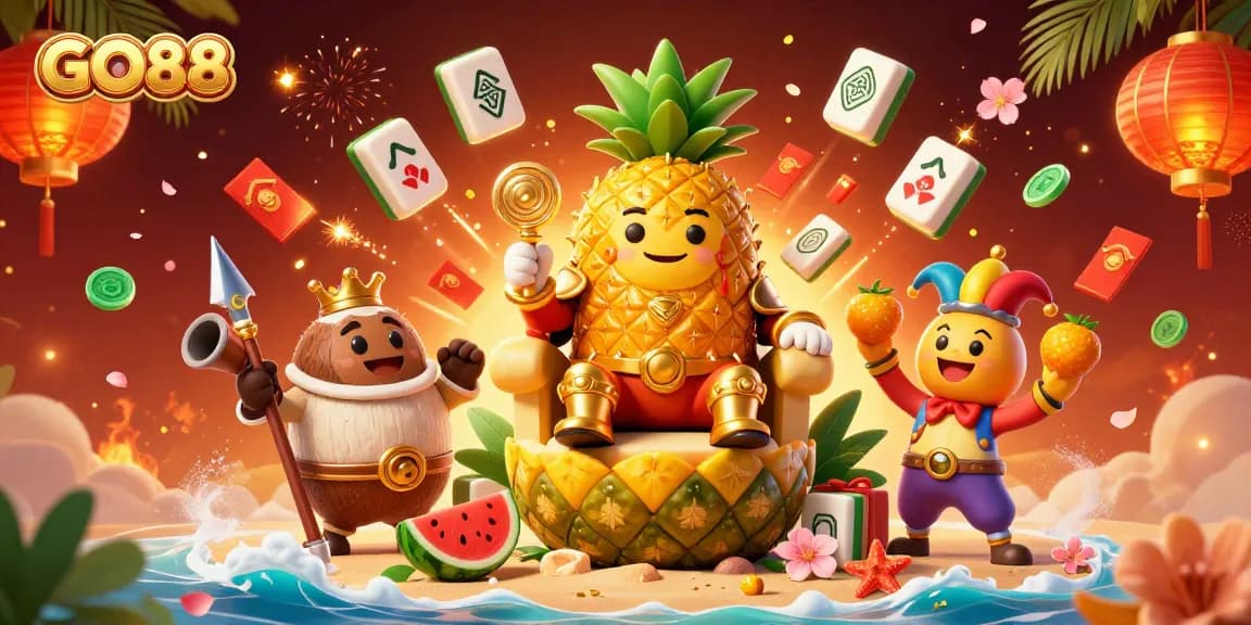 Spin the reels at GO88 with colorful characters and vibrant casino elements in this festive illustration.