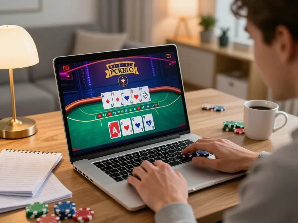 Join a thrilling online poker session with 789win in a cozy home setting, showcasing strategic gameplay and excitement