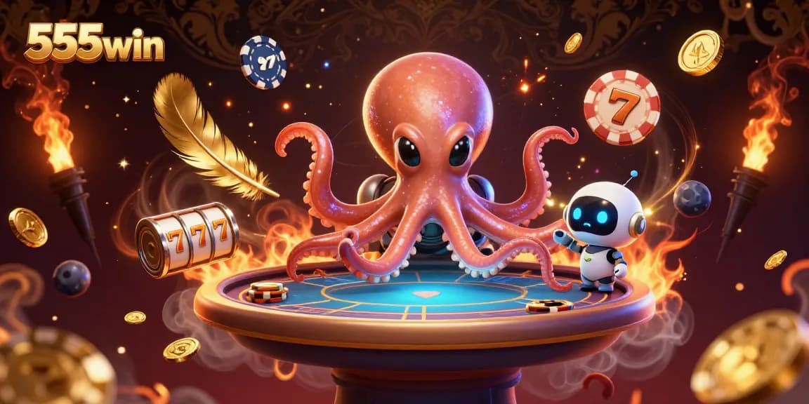 Experience thrilling slots and jackpots with 555win in this immersive 3D casino scene.