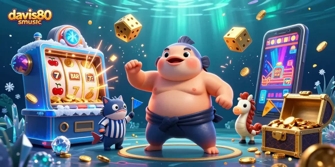 Engage in thrilling wins with davis80smusic's exciting underwater casino scene featuring a blowfish and slot machines.