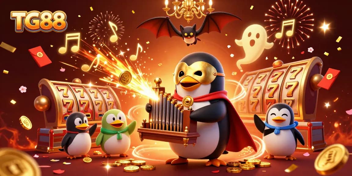 TG88 invites players to experience thrilling slots with a vibrant 3D casino scene featuring golden coins, fireworks, and animated characters.