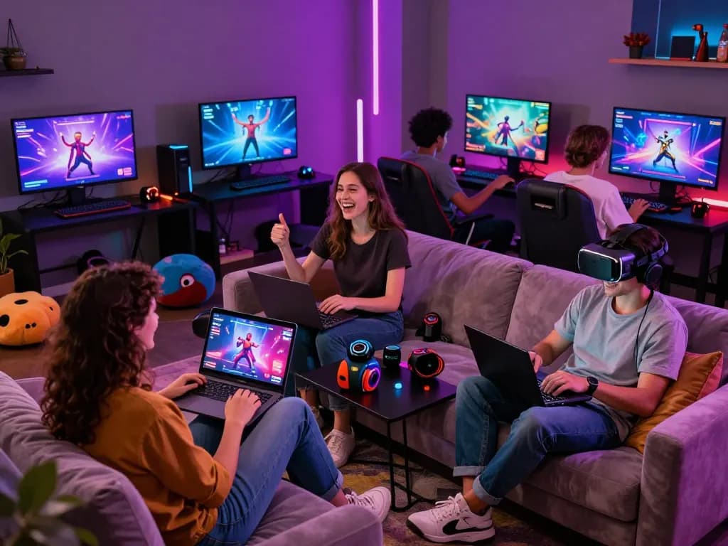 Engaged players enjoying a variety of porn games in a vibrant gaming lounge.