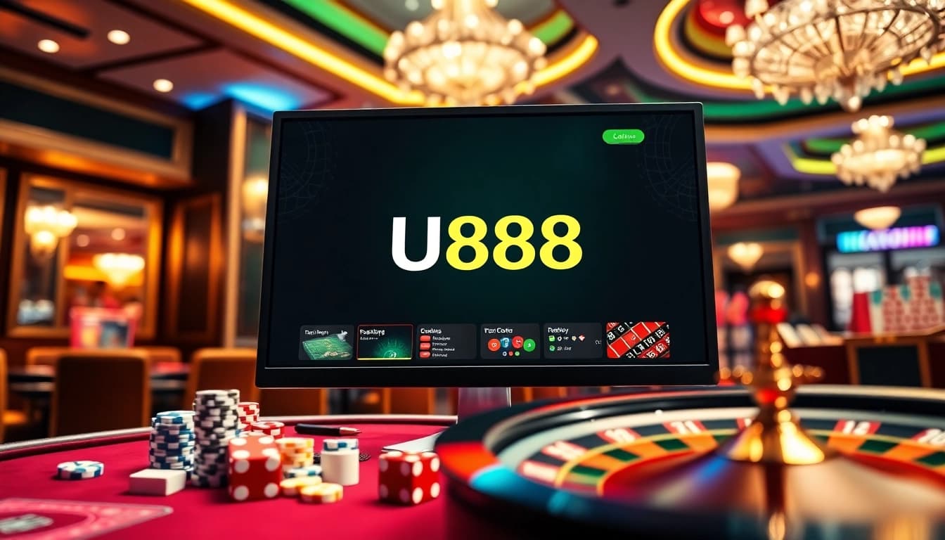 Experience the excitement at U888 with vibrant game displays and gambling elements.