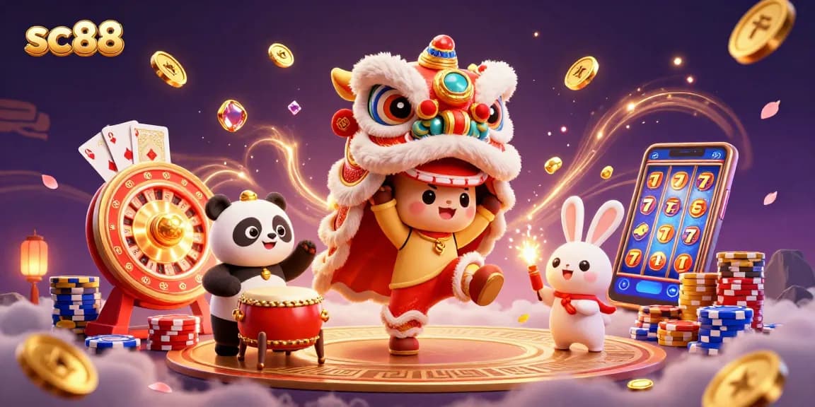 Experience the excitement of sc88 with a vibrant 3D casino scene showcasing lively characters and dynamic gameplay elements.