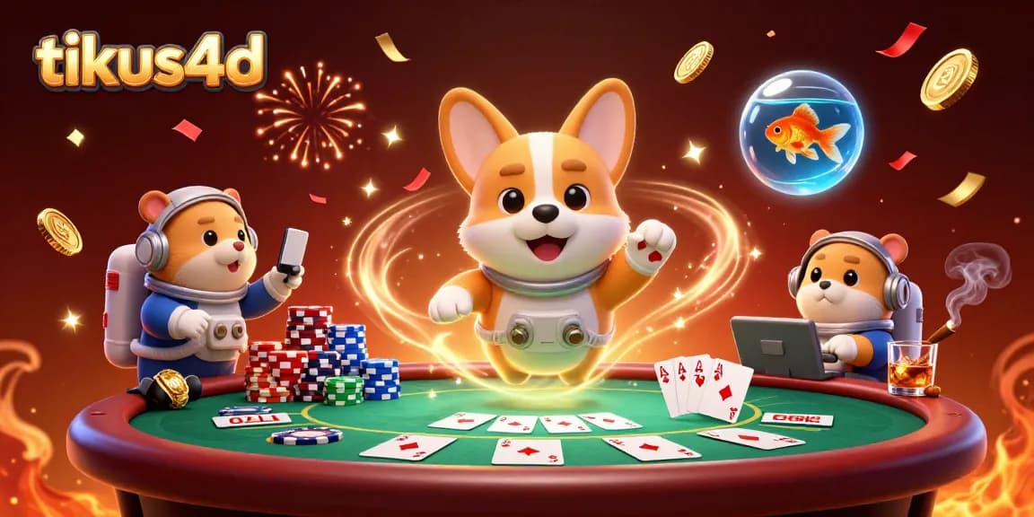 Play and win with tikus4d in a vibrant space casino scene filled with poker action.