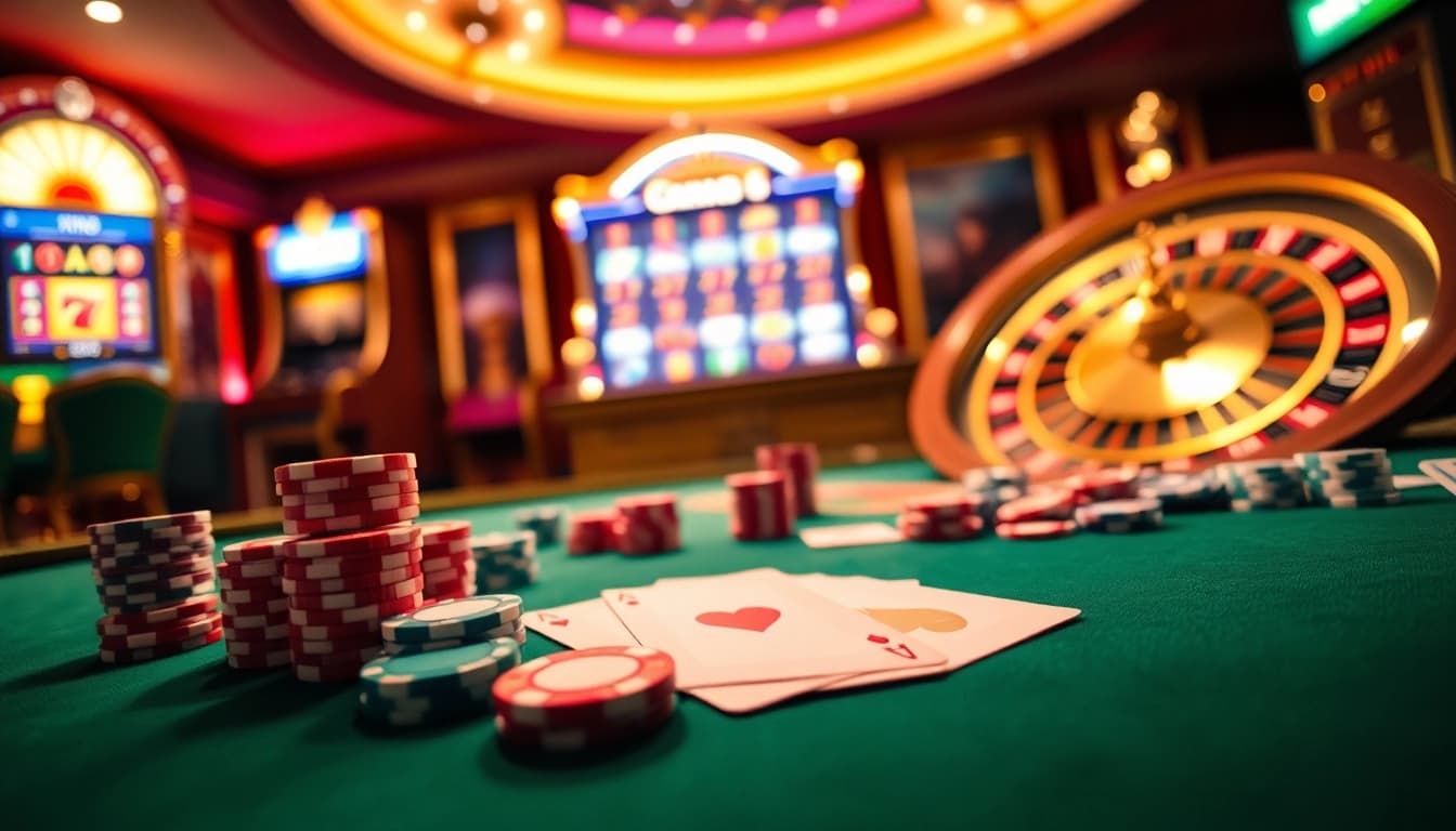 Engaging players at the km88 casino table during a high-stakes poker game with vibrant chips.