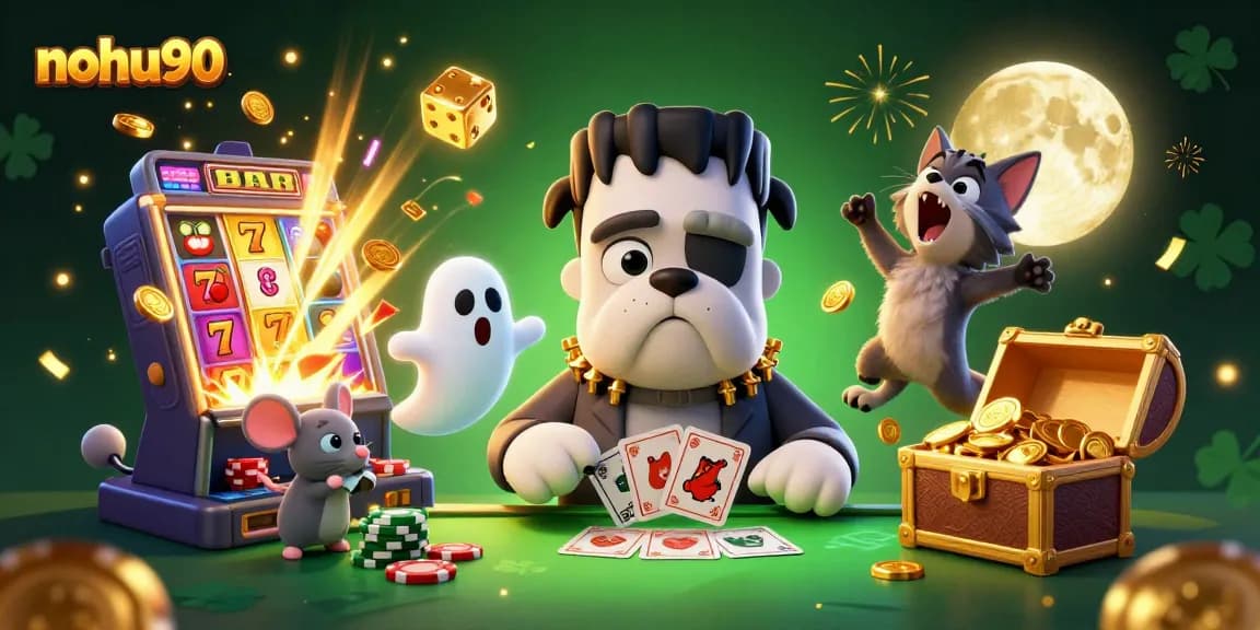 Experience thrilling gaming at nohu90 with a fun Frankenstein bulldog dealer in a spooky casino