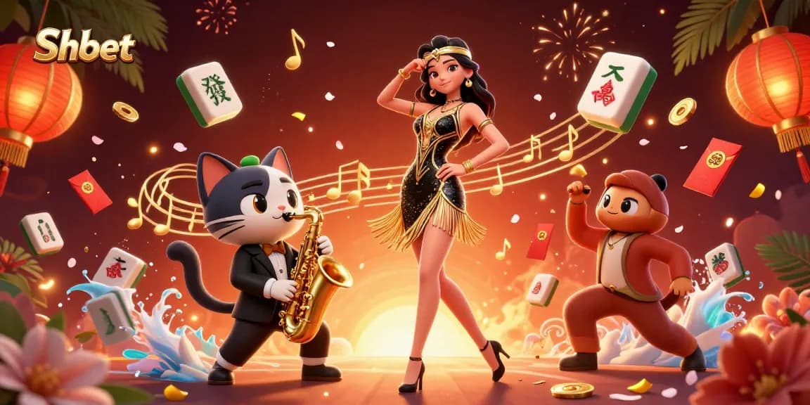 Enjoy thrilling gameplay with Shbet's vibrant 3D illustration showcasing rich casino elements and characters.