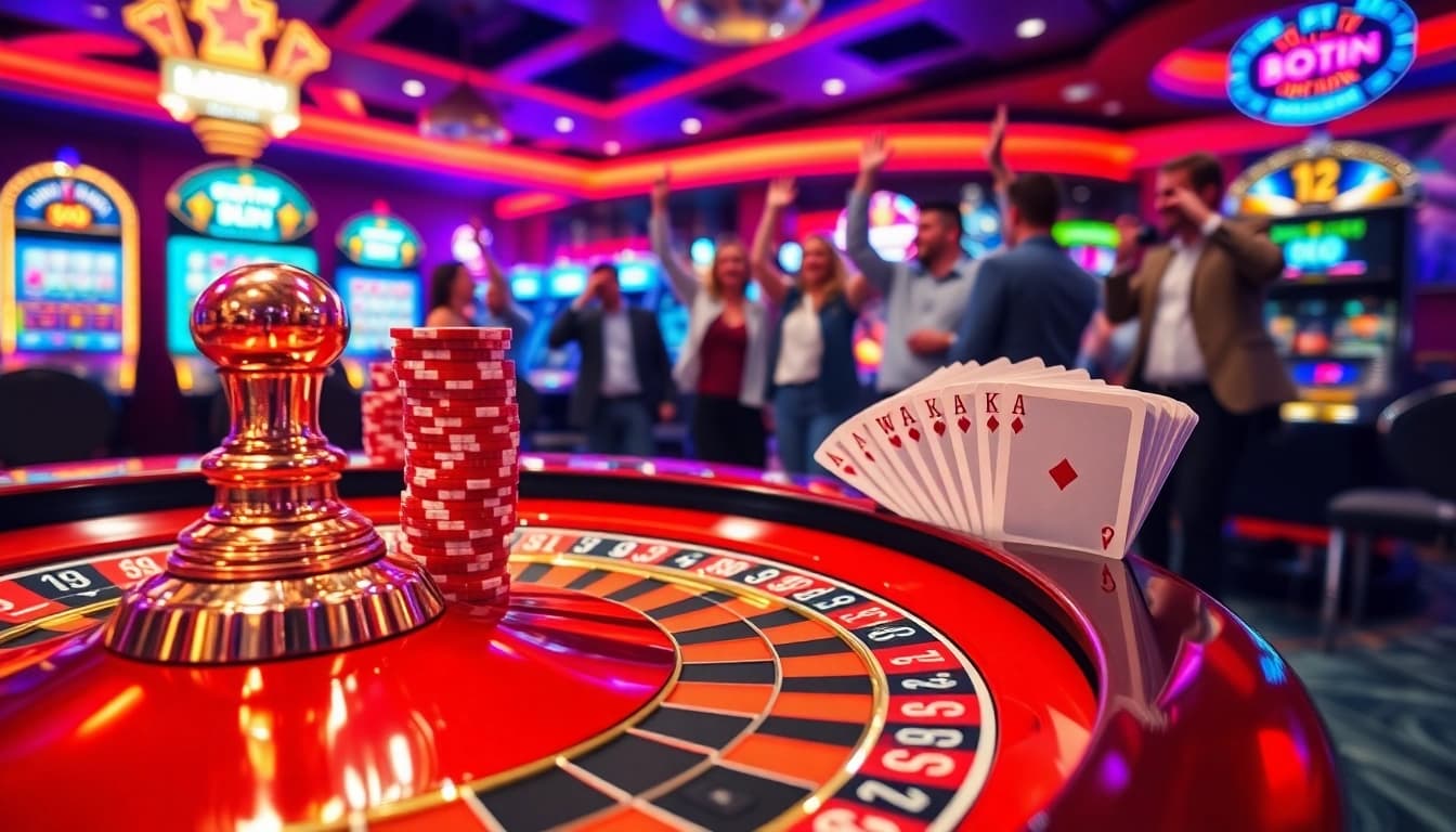 Engaging gambling scene illustrating BDTK1 app use with roulette and poker features.