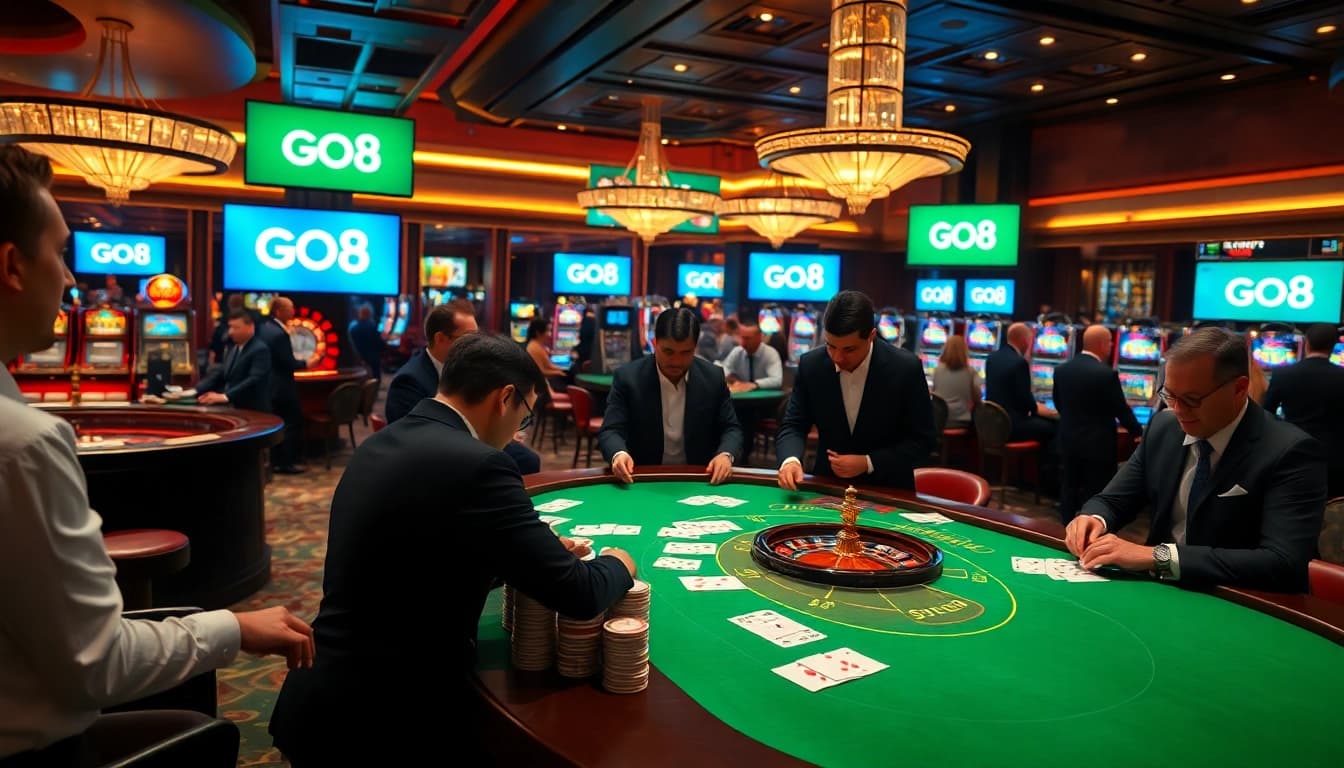 Experience thrilling gameplay at GO8's luxurious casino with vibrant tables and professional dealers.