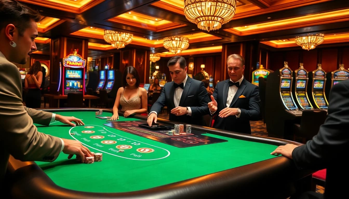 Players enjoy a thrilling blackjack game at a Bongdalu-themed casino table with vibrant colors.