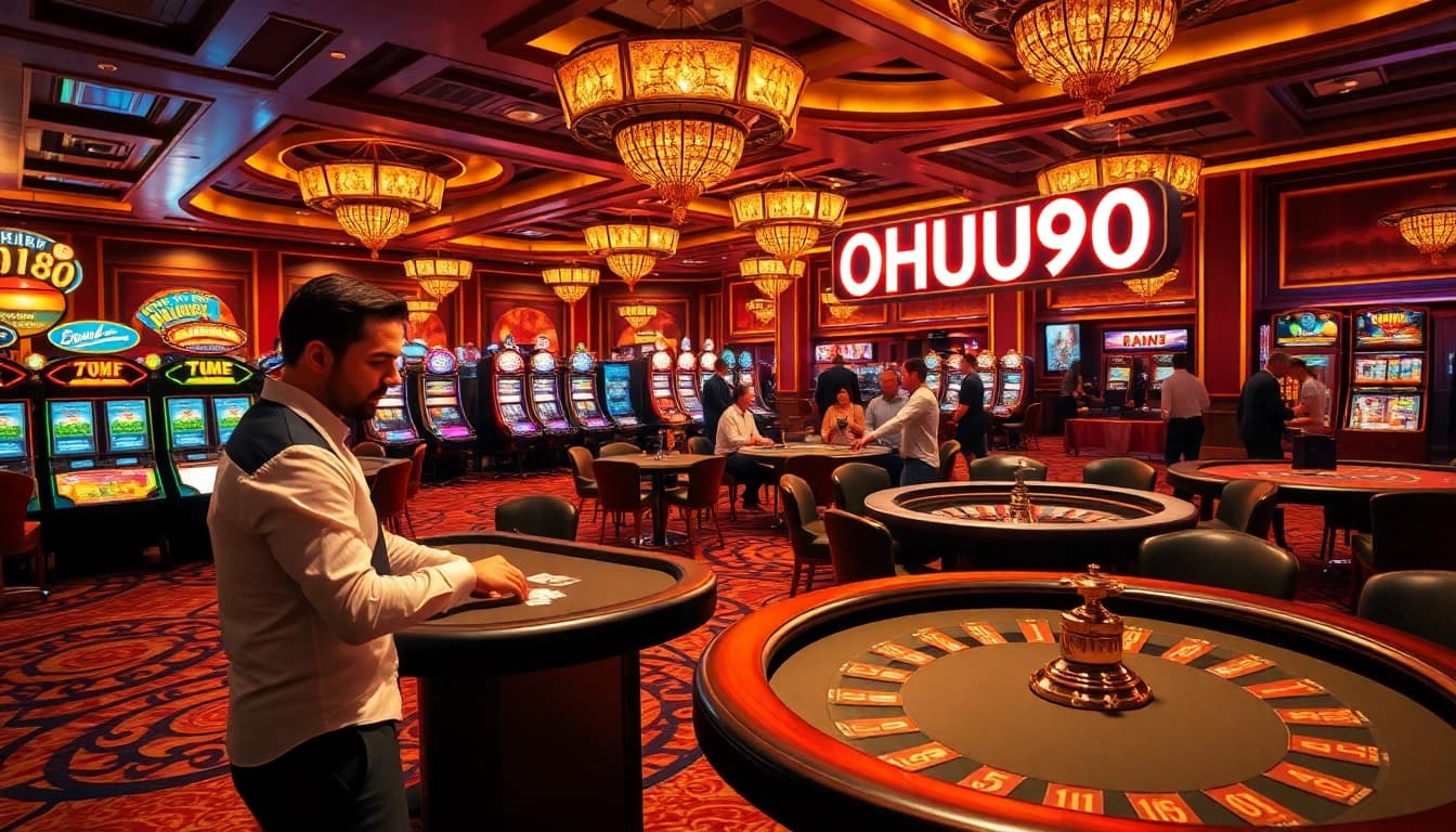 Players engaging in high-stakes action at NOHU90 casino tables, showcasing luxury and excitement.