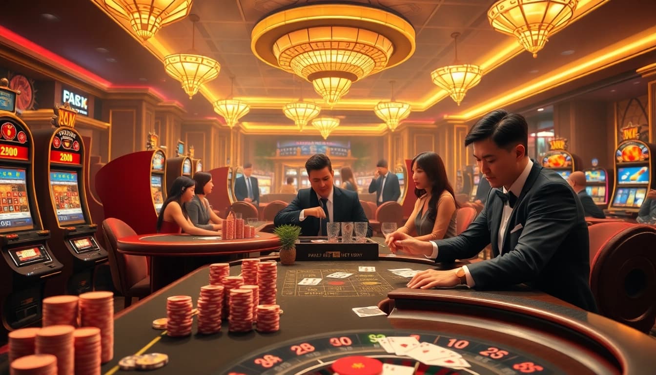 Players enjoying Game Bài Đổi Thưởng in a vibrant casino environment filled with excitement.