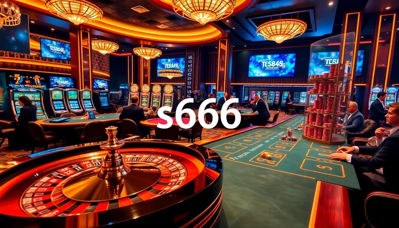 Experience the thrill of gambling at s666 with vibrant poker tables and roulette wheels.