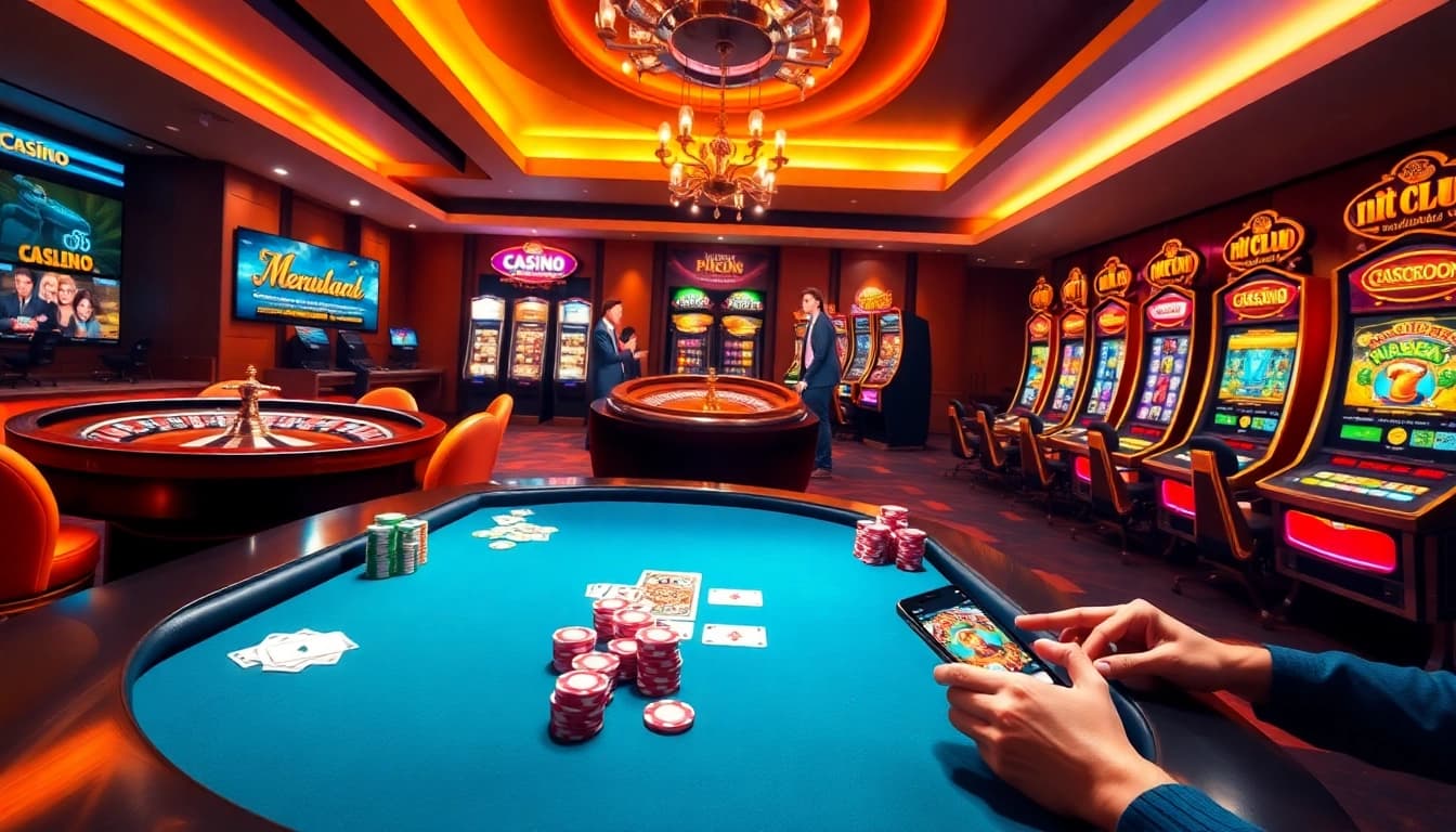 Exciting casino atmosphere showcasing hitclub com with vibrant gaming tables and slot machines.