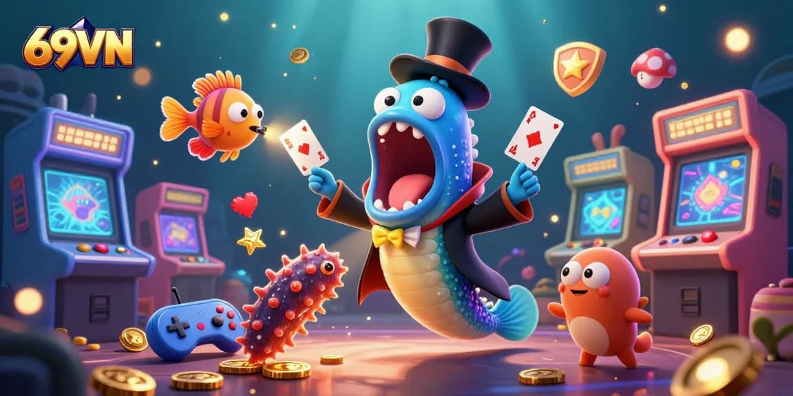 Experience interactive fun at 69VN with vibrant 3D casino visuals showcasing unique characters and exciting games.