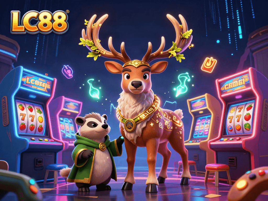 Experience the thrill of LC88 casino gaming with dynamic characters and vibrant elements.