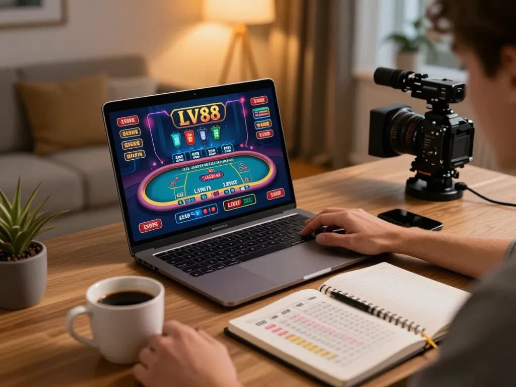 Engaged player exploring LV88's online casino with strategic gameplay notes.