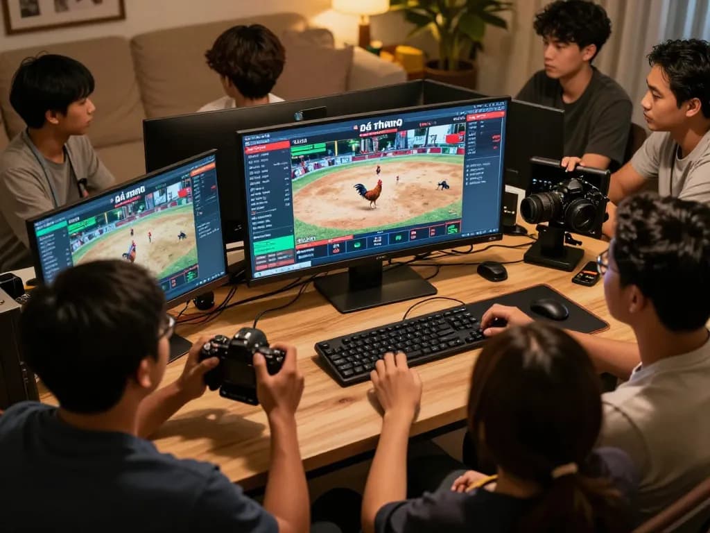 Engaged audience placing strategic Đá gà thomo bets during live streaming event