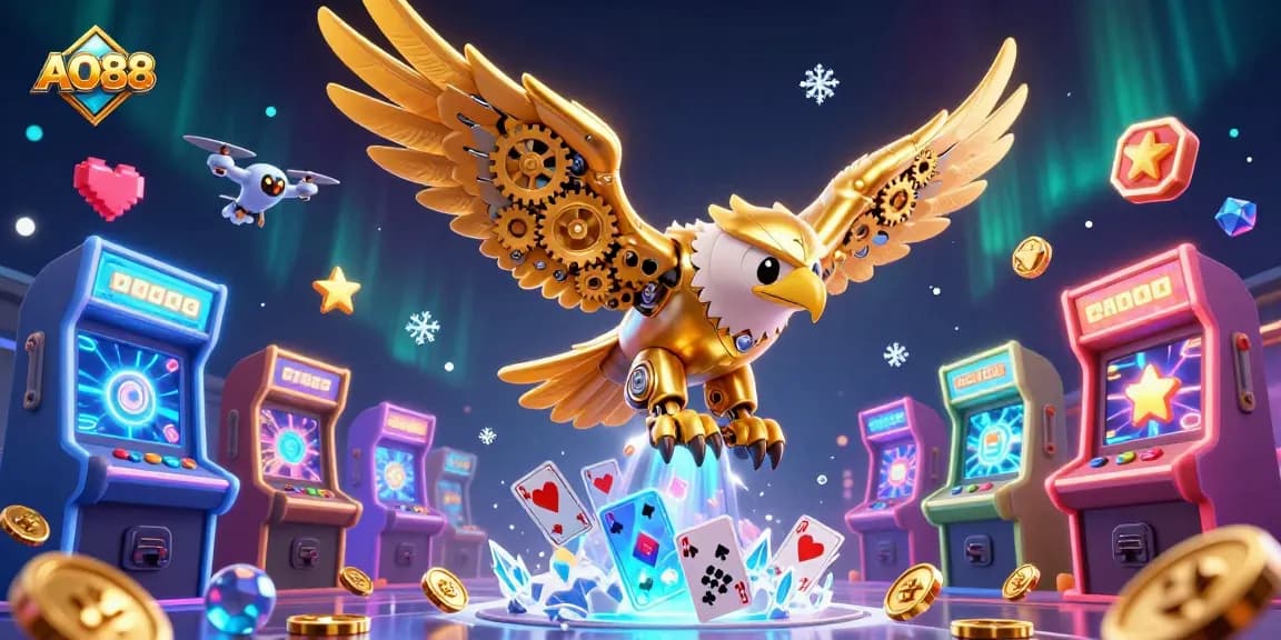Engage with AO88's thrilling gaming atmosphere featuring captivating characters and vivid casino elements.