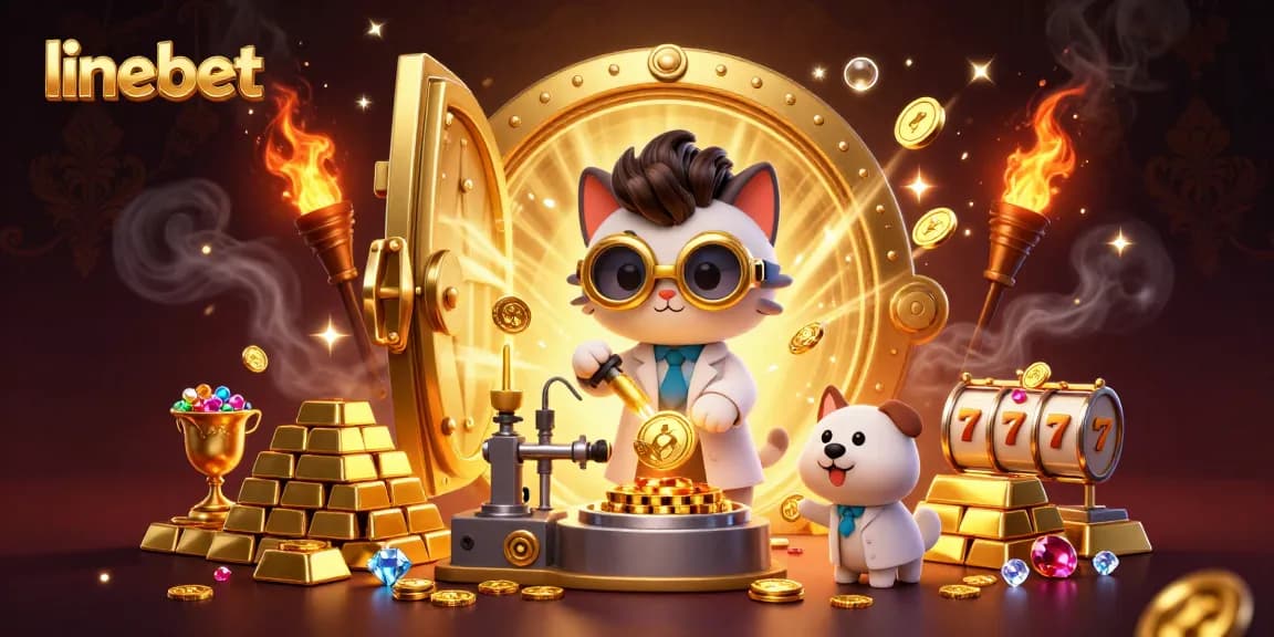 Experience the thrill of linebet with gold coins and jackpot excitement in this vibrant 3D casino scene.