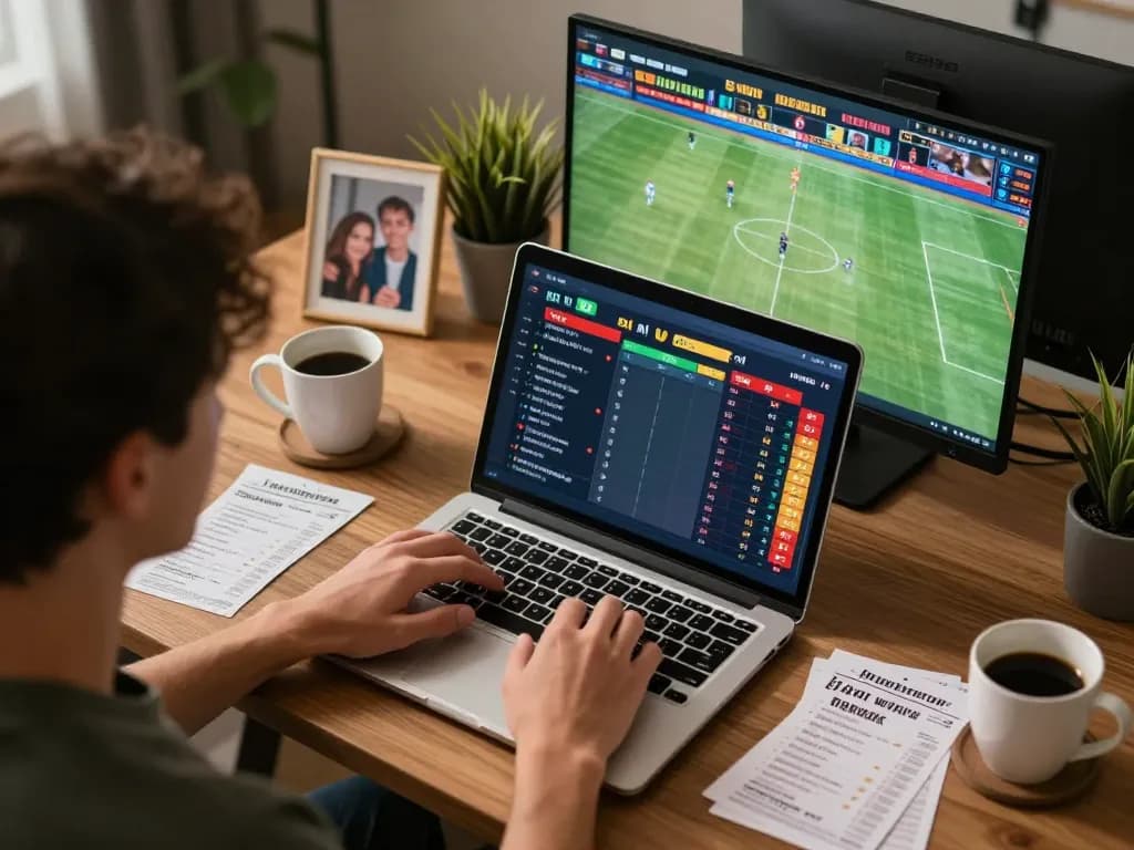 Engaging sports betting on x88 with live odds displayed on a laptop in a warm home setting.