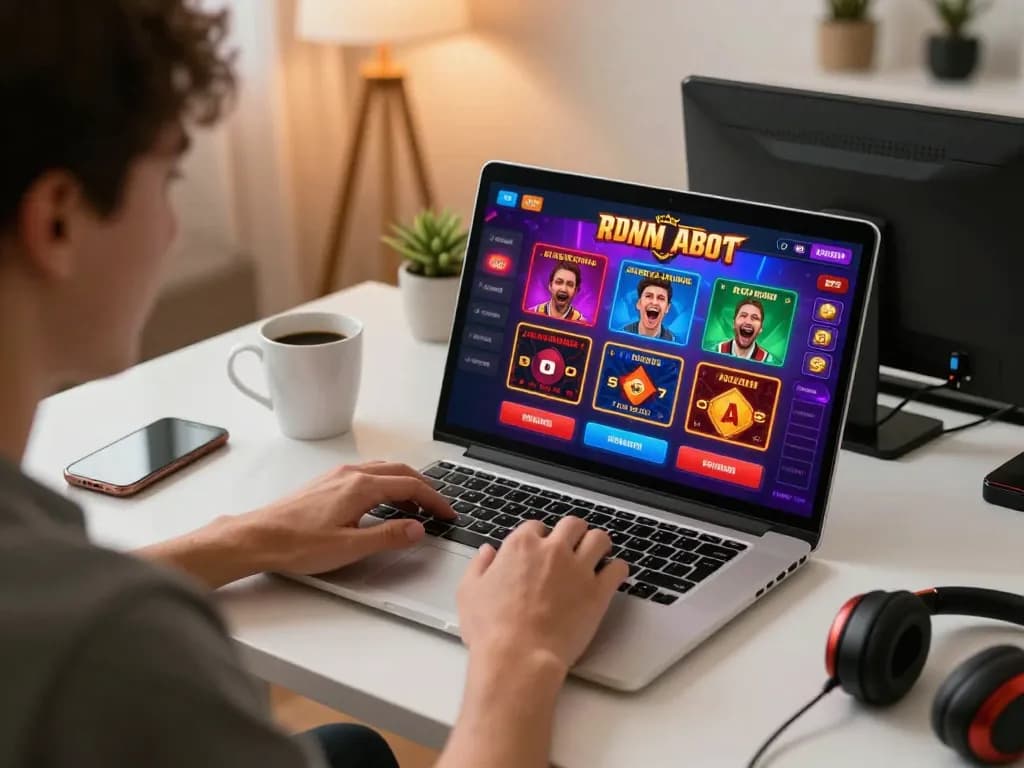 Engaged player enjoying luckywin casino games on laptop while practicing responsible gaming.