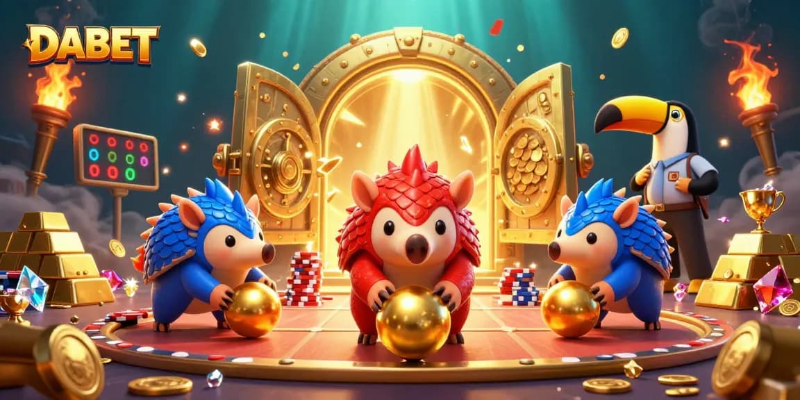 DABET engages in an exciting casino showdown with pangolins and vibrant gaming elements.