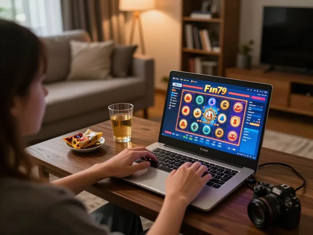 Engaging gameplay at trang chủ fun79 showcasing vibrant online slots on a cozy home setup.