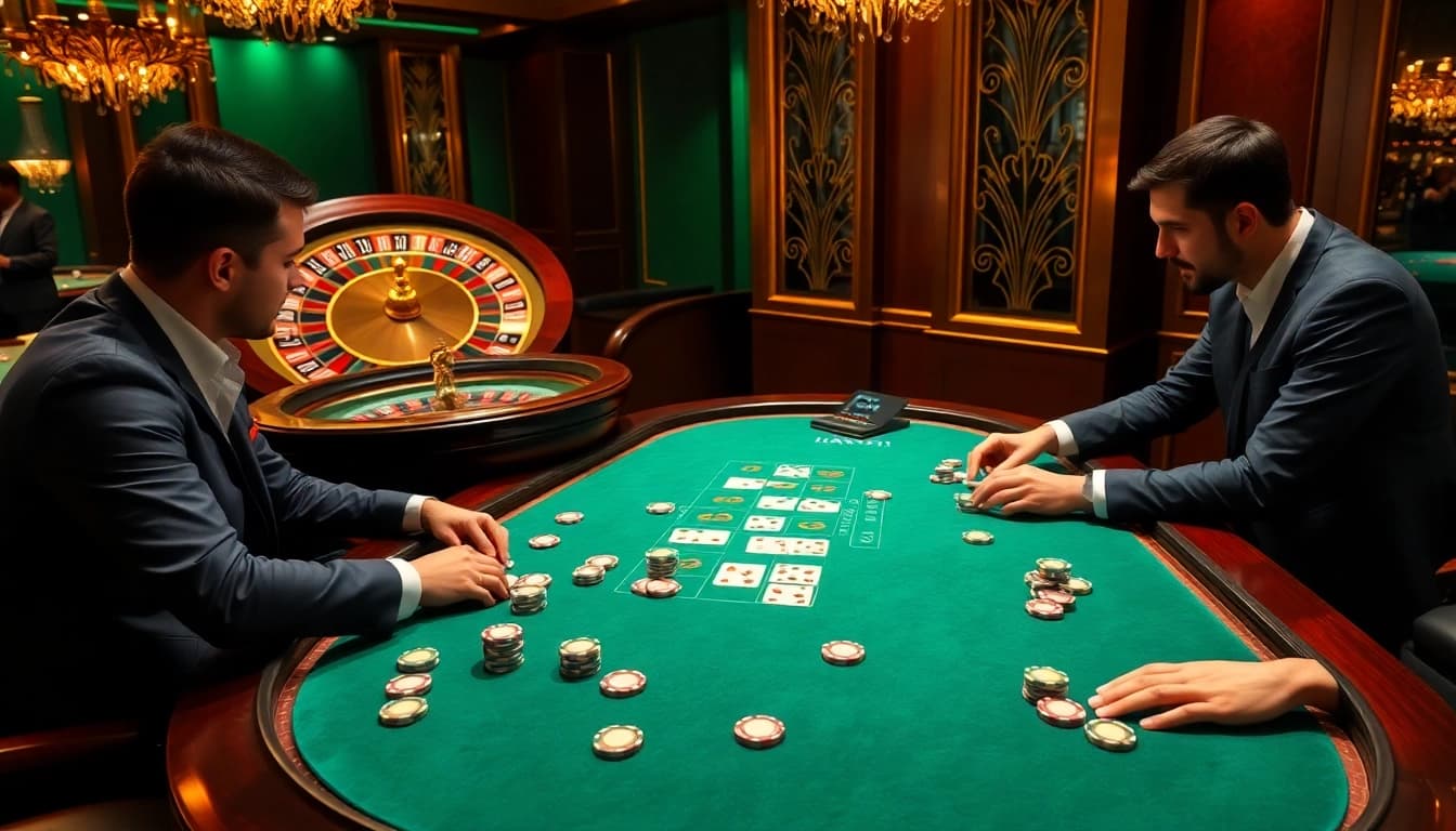Players enjoying a high-stakes poker game at Hay88 casino, showcasing strategy and excitement.