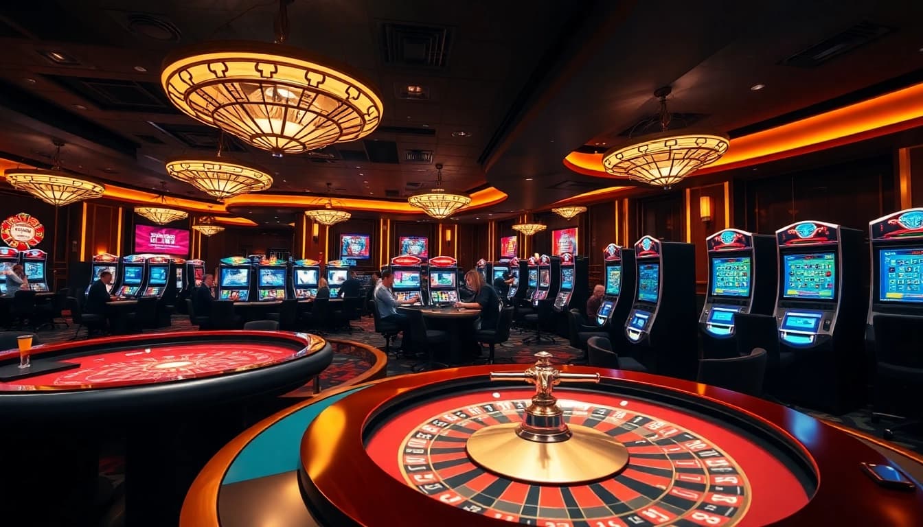 Engage with cm88 in a luxurious casino environment filled with vibrant gaming elements.