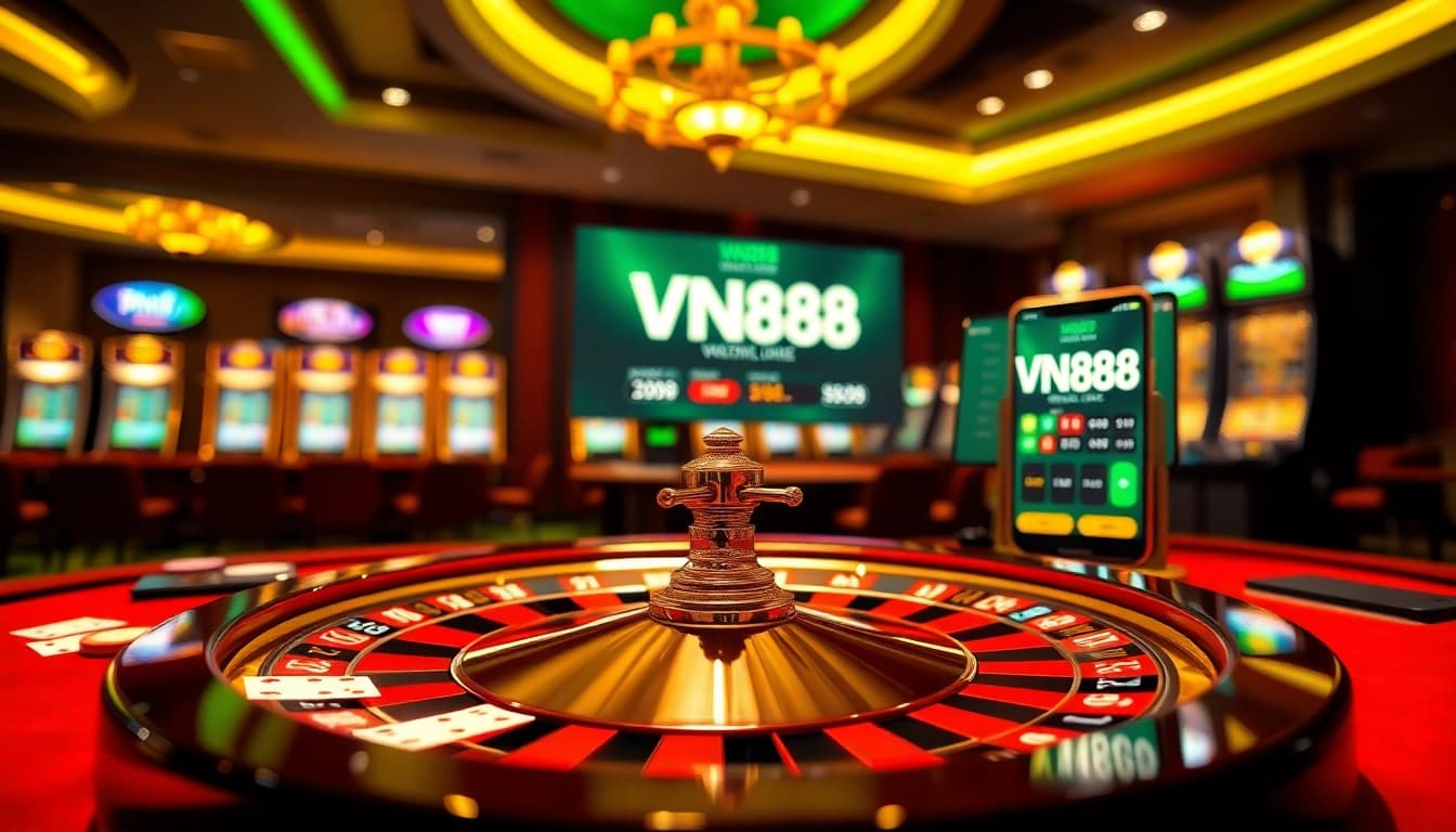 Enjoying an exciting gaming experience at VN88 casino with vibrant roulette and poker tables.