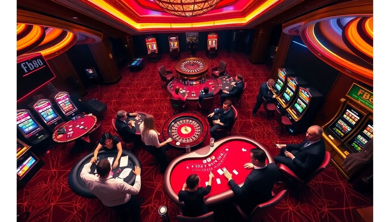 Engaging players at FB88 casino tables enhance the thrill of casino gaming.