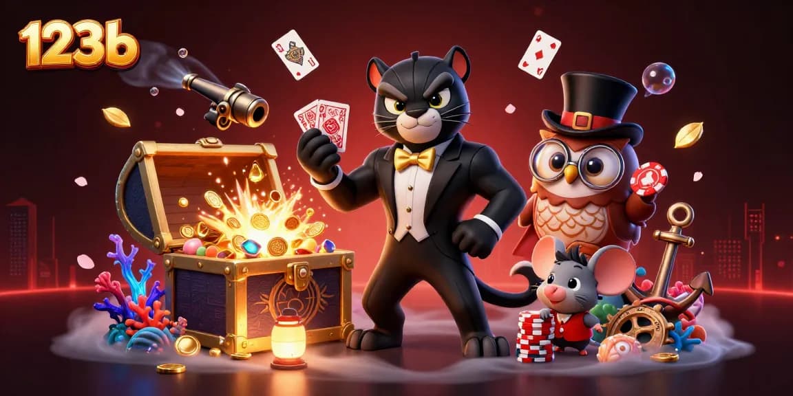 Experience 123b excitement with stylish characters amidst rich casino elements and vibrant visuals.