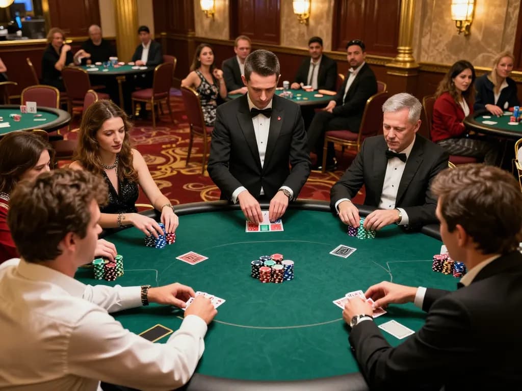 Exciting poker gameplay at the trang chủ sc88 featuring players and colorful chips in a lively casino setting.