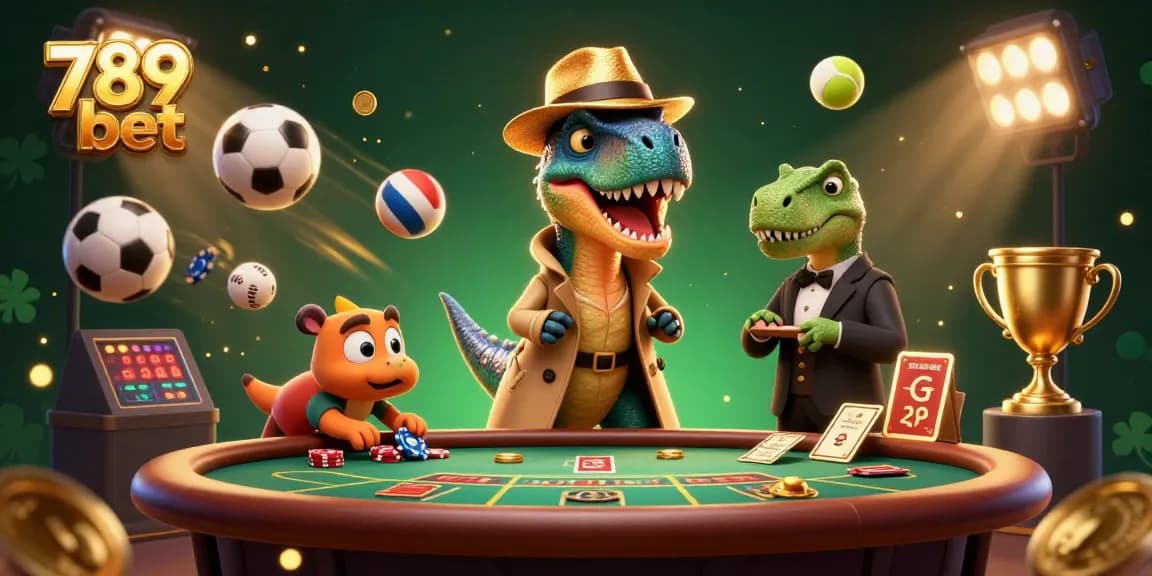 Experience the thrilling 789 bet scene with cartoon dinosaurs at the blackjack table in a vibrant casino atmosphere.