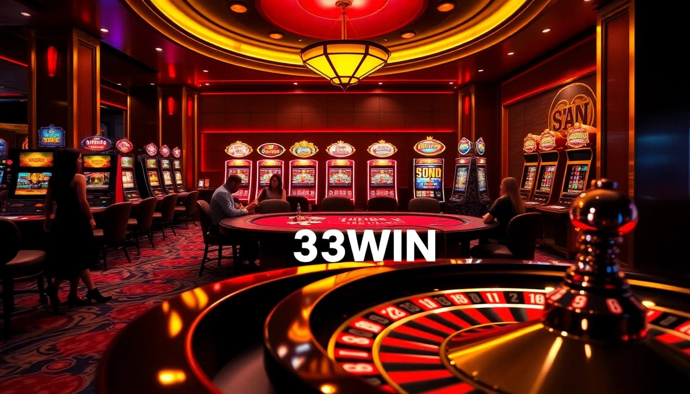 Experience the excitement of 33WIN at a luxurious casino table with thrilling poker games.