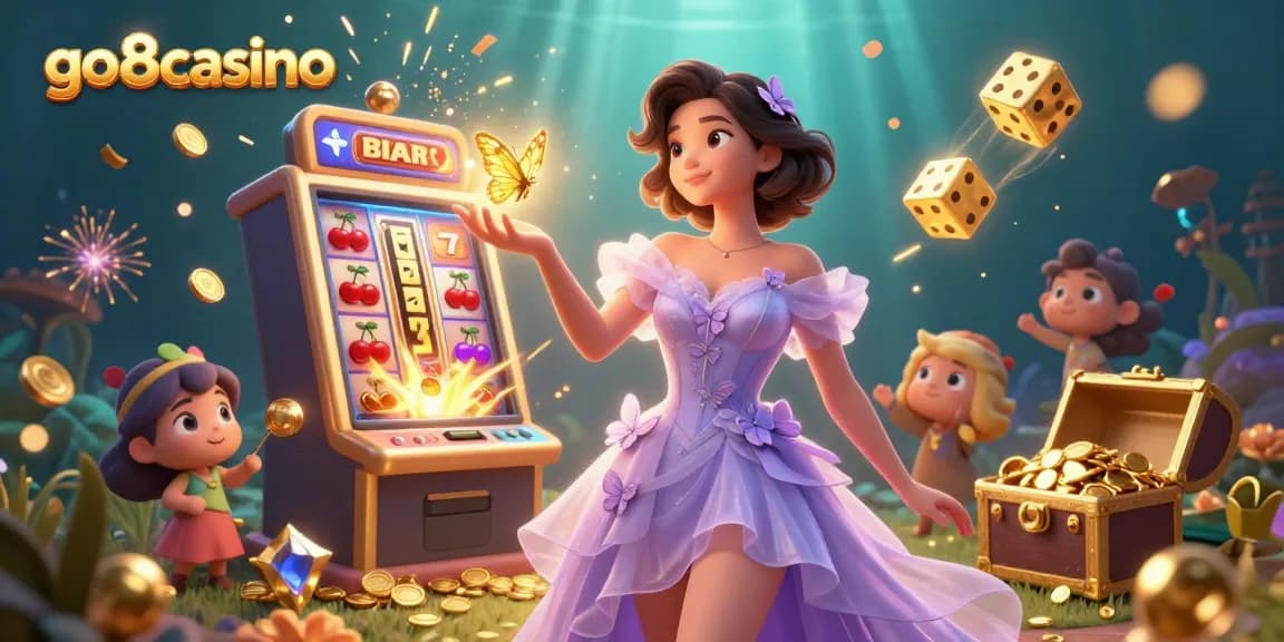 Engage with go8casino through stunning visuals of a lively jackpot scene showcasing vibrant casino elements and an elegant character.