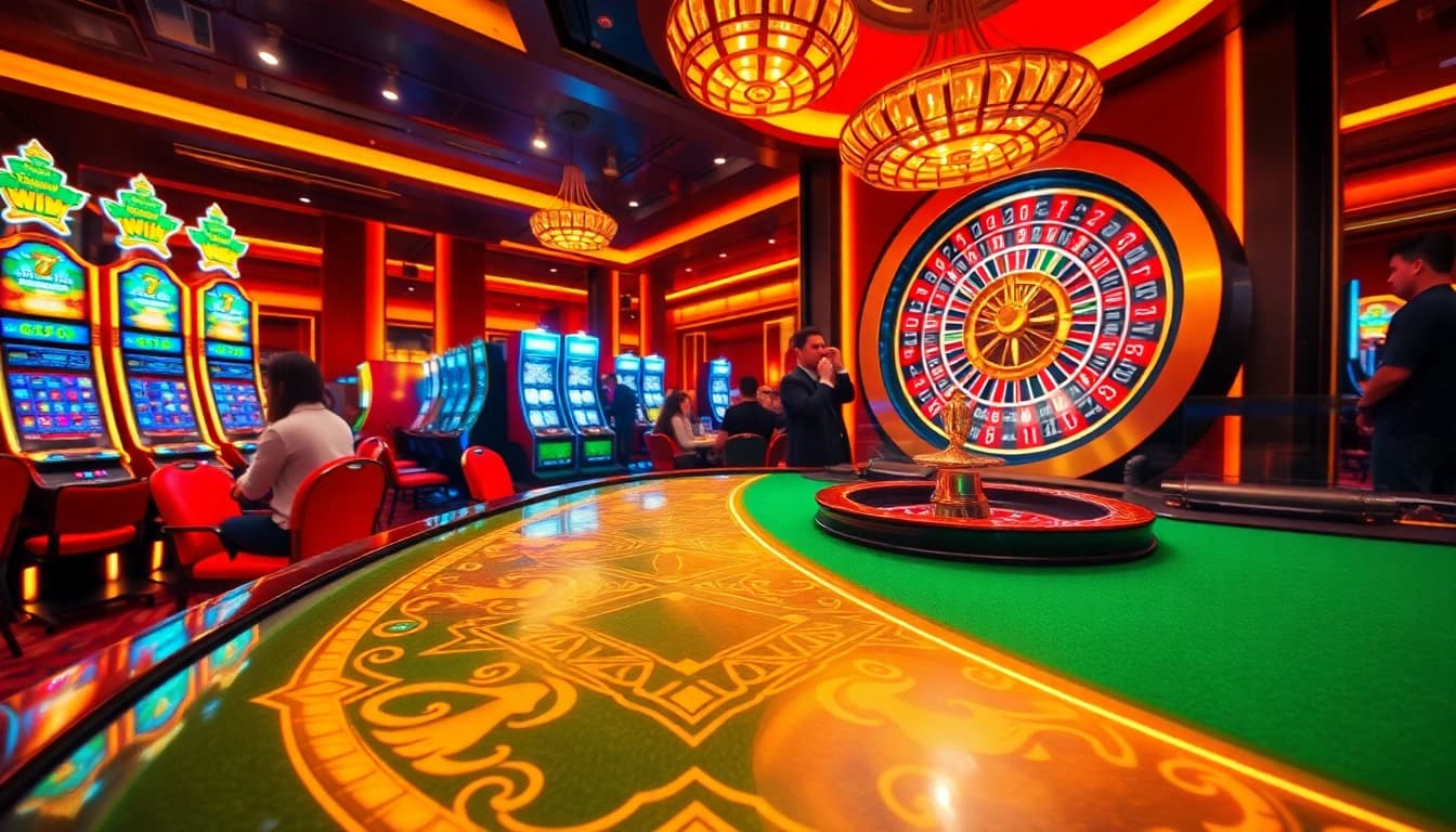 Players enjoying exciting games at a 555win casino table filled with vibrant colors and luxurious details.