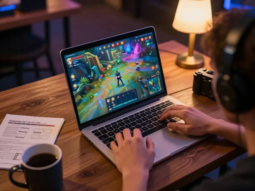 NoHu online gaming session with player on laptop enjoying vibrant slot game.