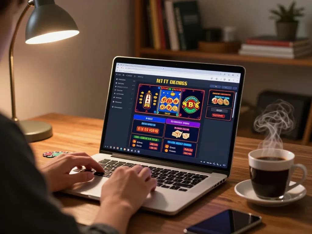 Engaging in australian online casino gaming from home using a laptop.