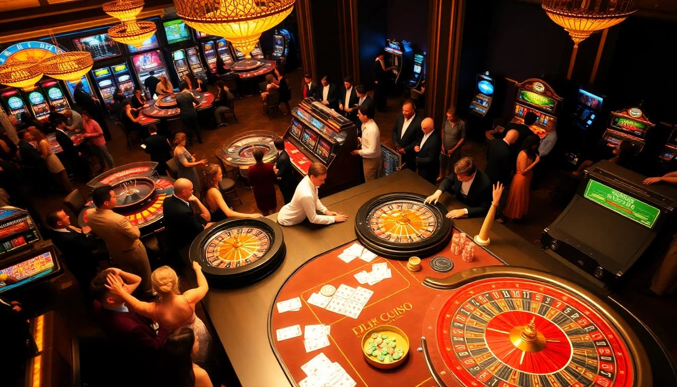 MMOO showcases players enjoying strategic games at a vibrant casino table with chips and cards.