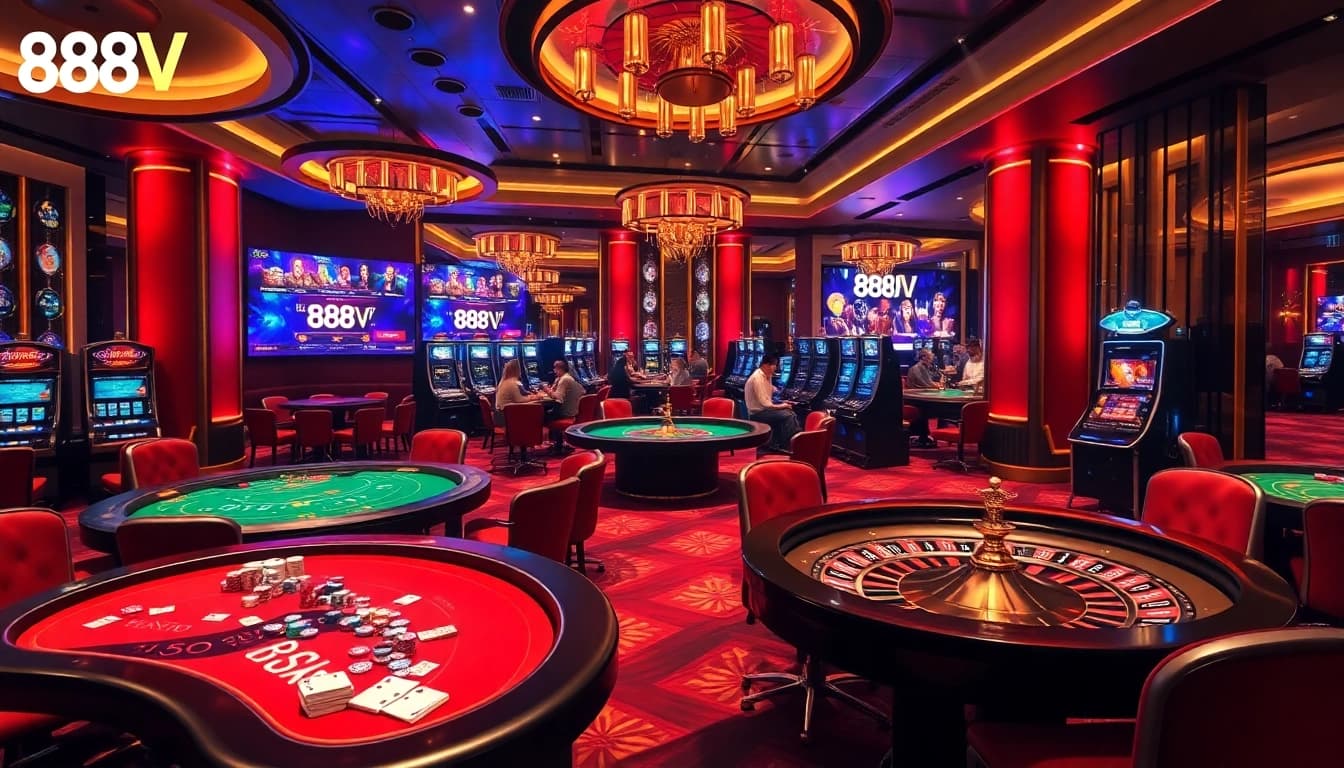 Experience the thrill at 888VND online casino with vibrant gaming tables and luxurious ambiance.