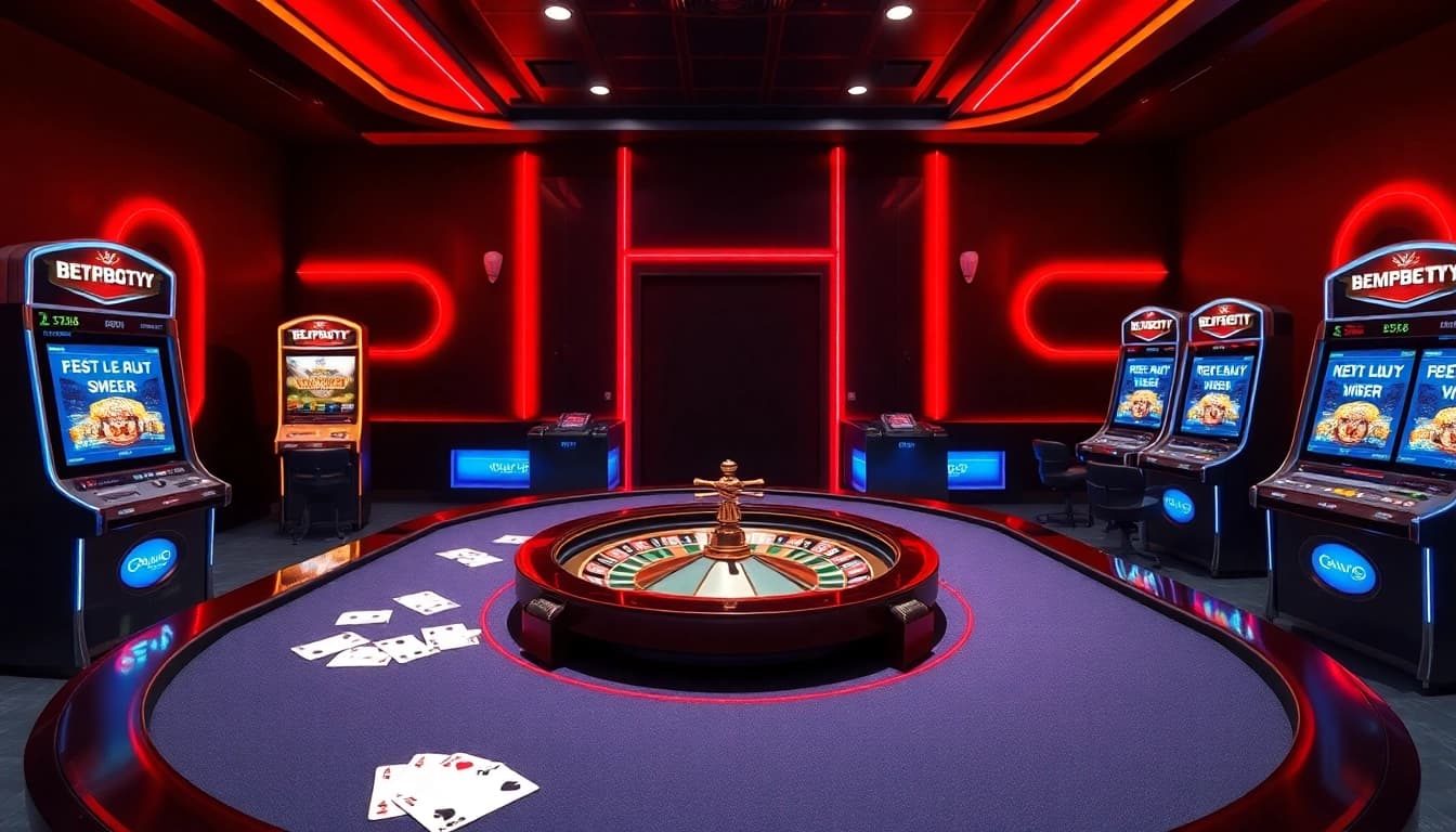 The vibrant casino scene featuring high-quality poker chips, cards, and the digital interface of https://bem88v.com/ for an immersive gaming experience.