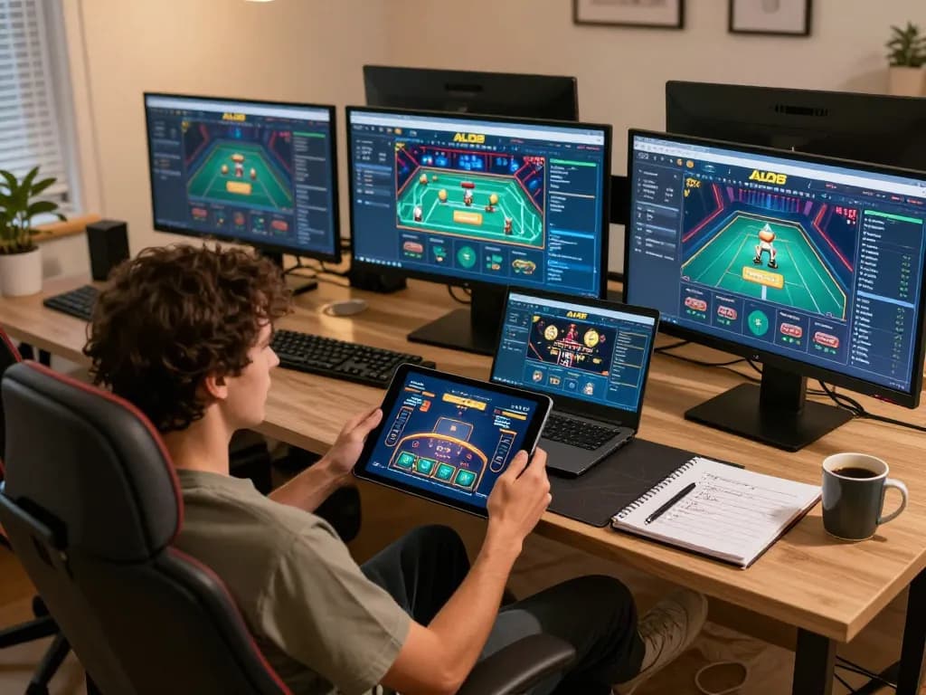 Person engaged in online gaming at ALO8 with tablet showing live casino game