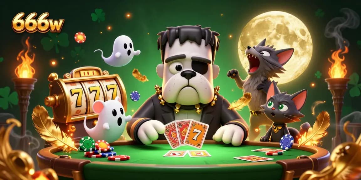 Engage with 666w's exciting casino experience featuring a unique 3D scene of characters and vibrant game elements.