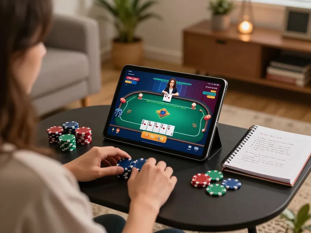 Player engaging in a winning hand during a fa88 online poker game at home, enhancing strategic gameplay.